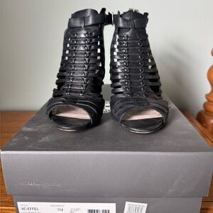 Black Strappy Cutout Women's Heels - Designer Style